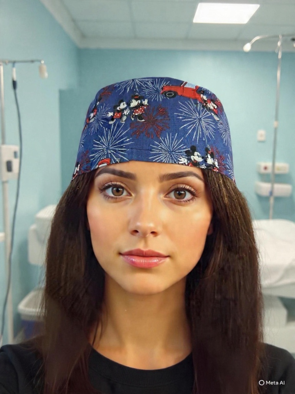 Disney Navy Blue Surgical  Cap with Mickey & Minnie Fireworks